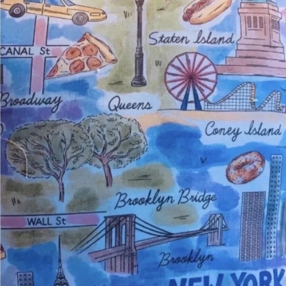 NYC maps icons multi print hair tie scrunchie hand made USA cotton rare fun gift - Picture 3 of 5